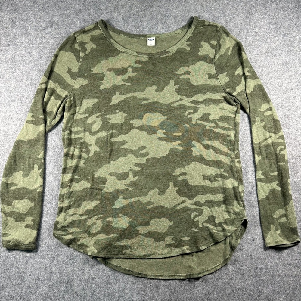 Old Navy Camo Long Sleeve Top Large Green Camouflage Soft Knit